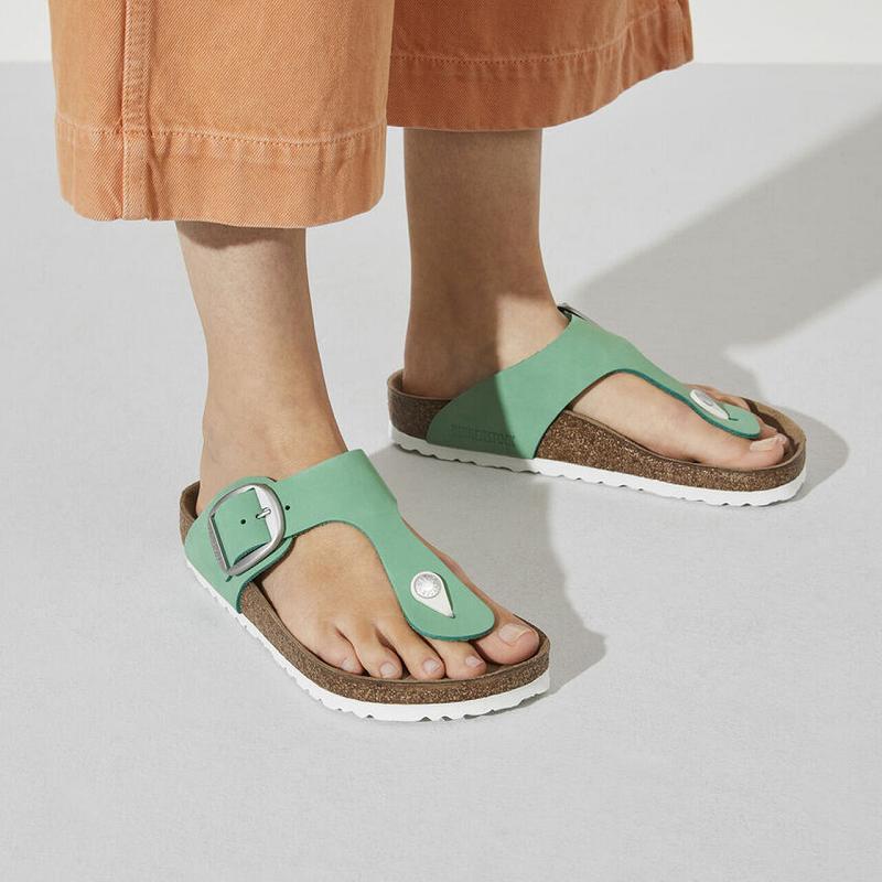 Birkenstock Big Přezkou Nubuck Læder Gizeh Dame Grøn | DK 420OKI